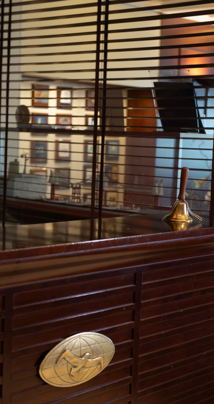 reception desk with golden bell